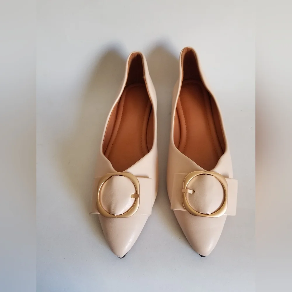 Women's unbranded european ballet flats light tan nude Sz8.5M pointed toe - Picture 7 of 16